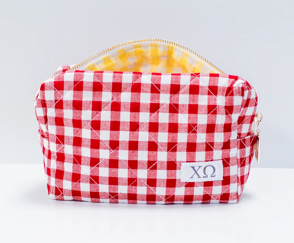 Chi Omega Gingham Quilted Makeup Bag