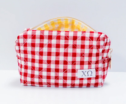 Chi Omega Gingham Quilted Makeup Bag