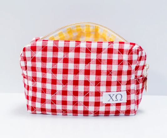 Chi Omega Gingham Quilted Makeup Bag
