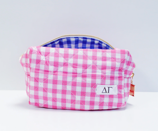 Delta Gamma Gingham Quilted Makeup Bag