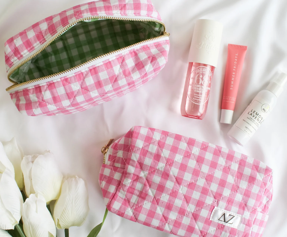 Chi Omega Gingham Quilted Makeup Bag