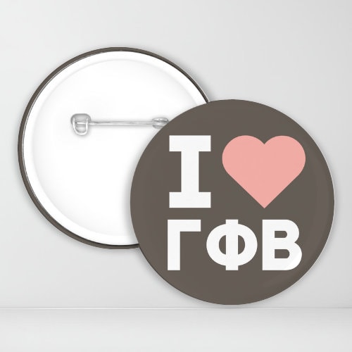 I Heart Gamma Phi Beta Pin-Back Button | GPhiB | Hearts Collection | Sorority Button | Game Day Pin