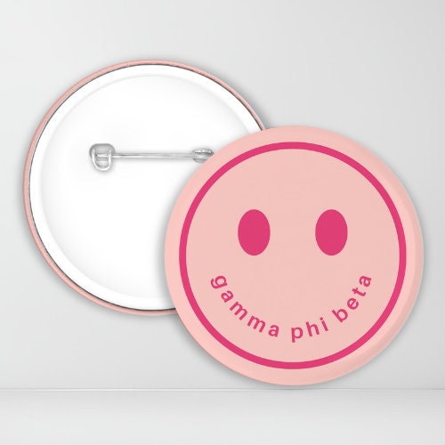 Pink Smile Gamma Phi Beta Pin-Back Button | GPhiB | Sorority Button | Game Day Pin